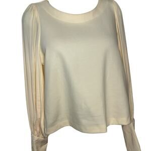 Anthropologie women’s S cream colored boxy top with blouson sleeves with buttons